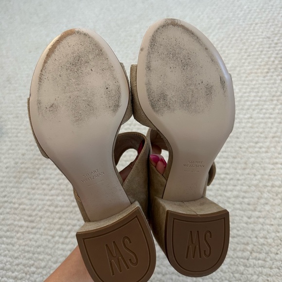 Stuart weitzman tan suede buckle block heels. Never worn only tried on few times - Picture 3 of 3